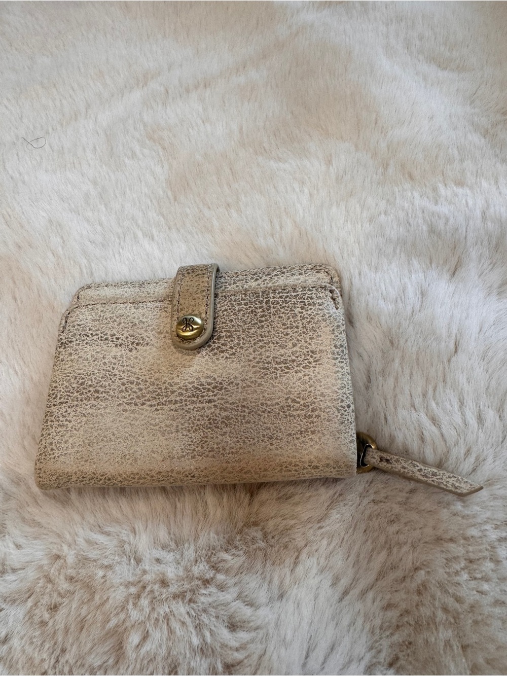 HOBO Distressed Cream Leather Snap Wallet with Zip Coin Pocket